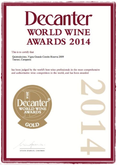 Taurasi Riserva Grande Cerzito 2009 Quintodecimo Decanter Award 2014